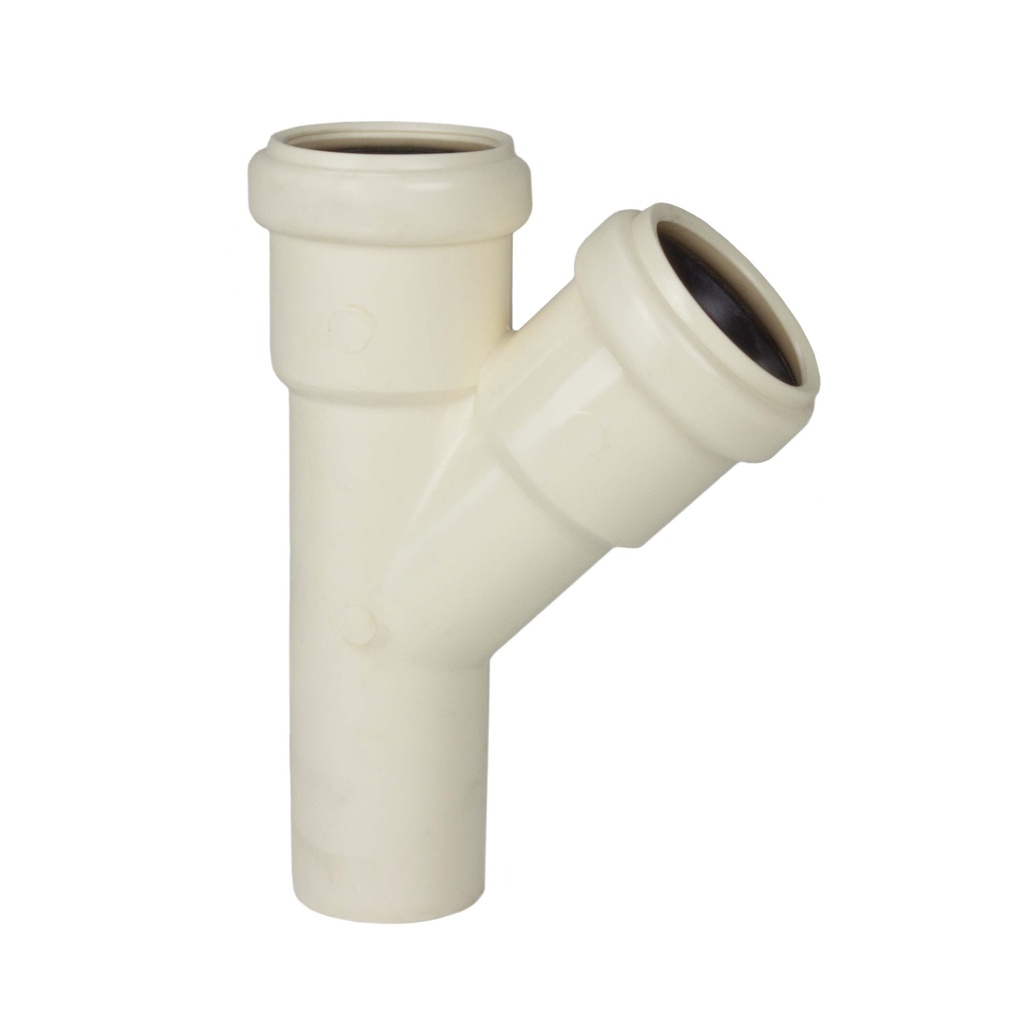 Sanitair T-Stuk Ivoor met Rubberdichting Ø75mm 45°