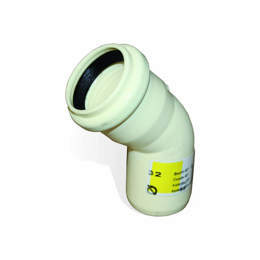 Sanitaire Bocht Ivoor met Rubberdichting Ø40mm - 45°