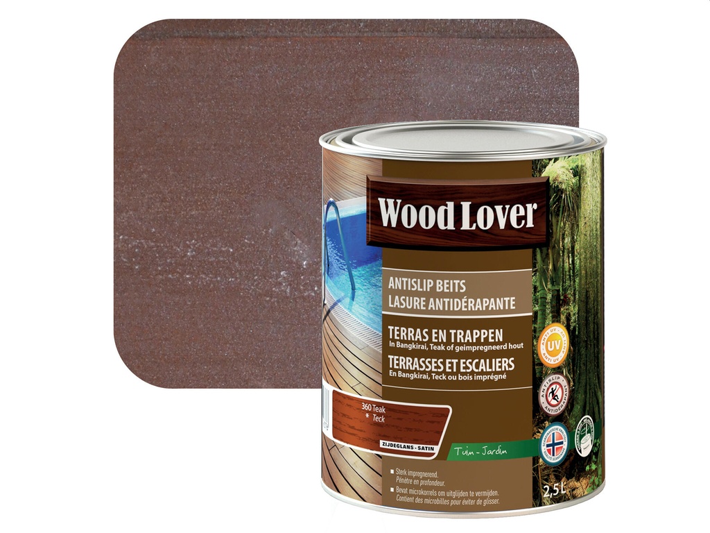 WOODLOVER ANTISLIP BEITS 360 TEAK  2,5 LITER