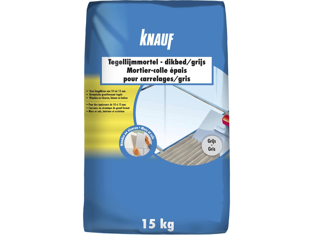 KNAUF TEGELLIJMMORTEL DIKBED GRIJS 15KG
