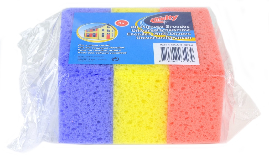 BOBRUSH HUISHOUDSPONSEN UNIVERSEEL GEKLEURD - 3ST