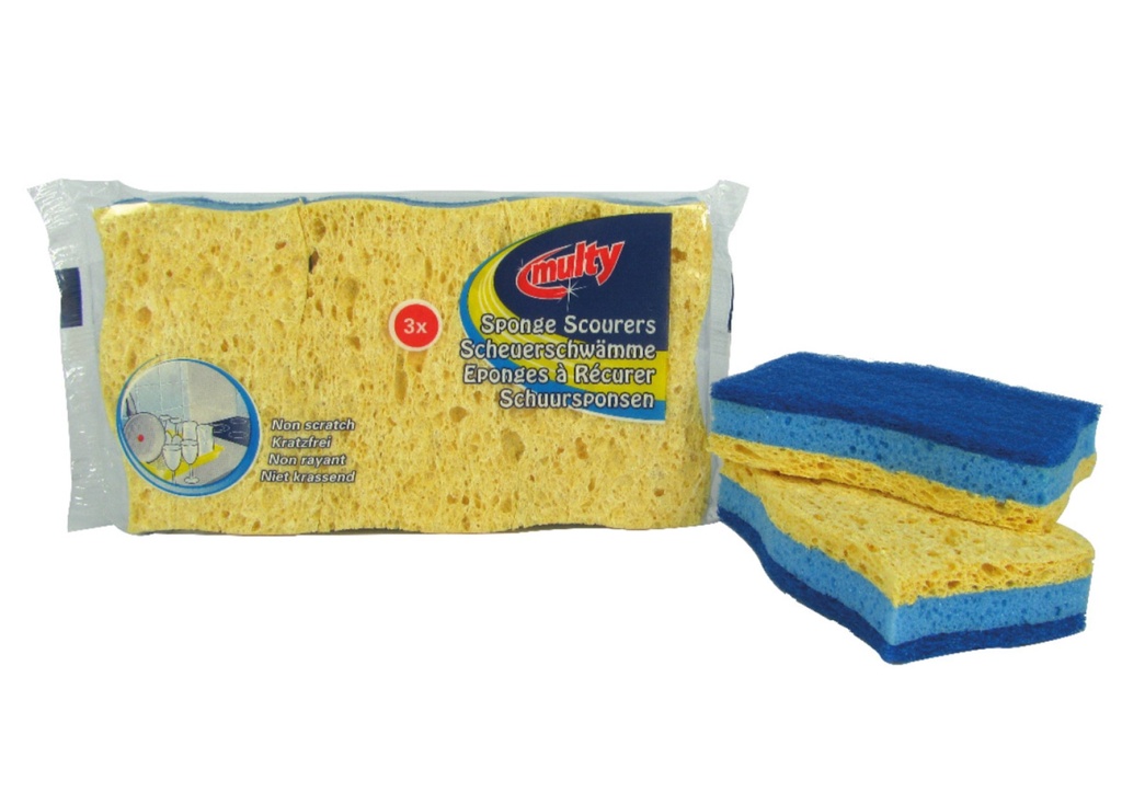 BOBRUSH 3 SCHUURSPONSEN VISCOSE ZACHT SCHUREND 10x7x2CM - 3ST