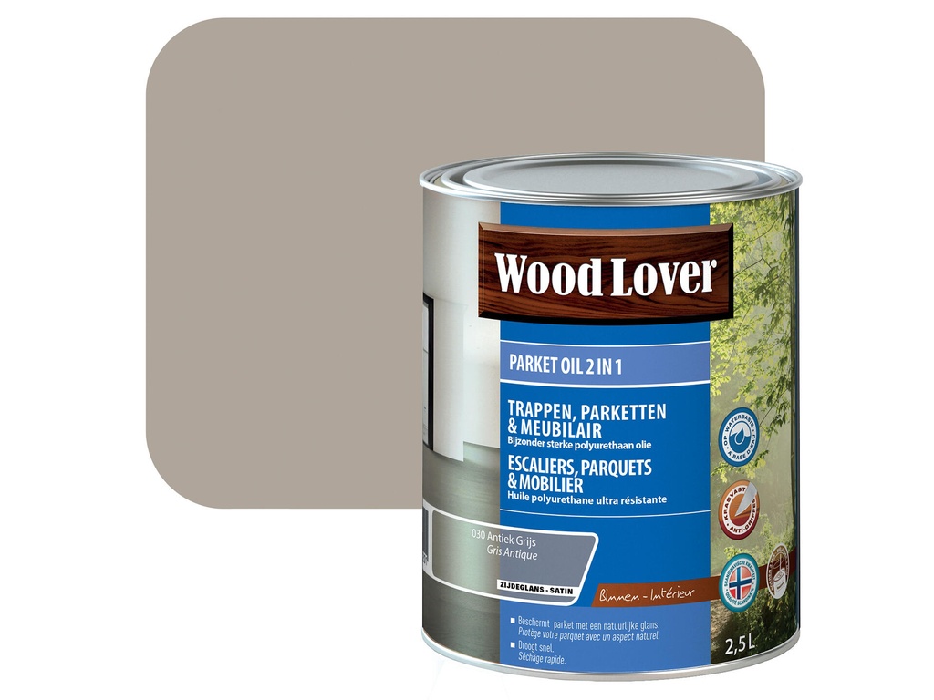 WOODLOVER PARKET OIL 2IN1 030 ANTIEK GRIJS 2,5 LITER