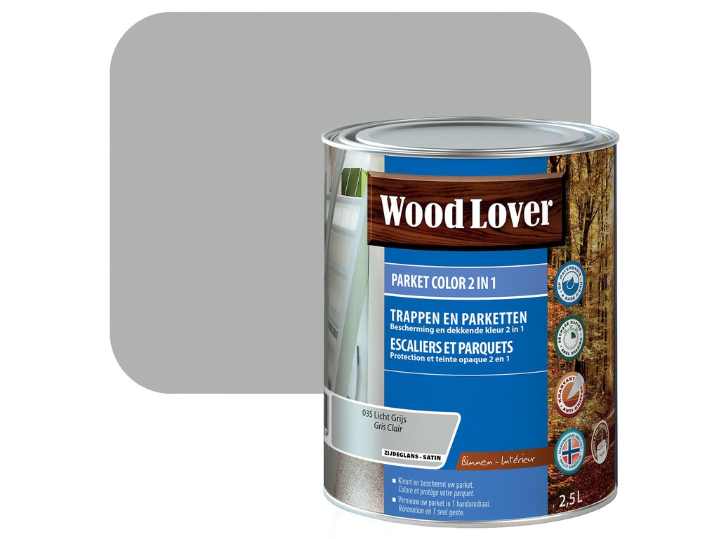 WOODLOVER PARKET COLOR 2IN1 035 LICHT GRIJS 2,5 LITER