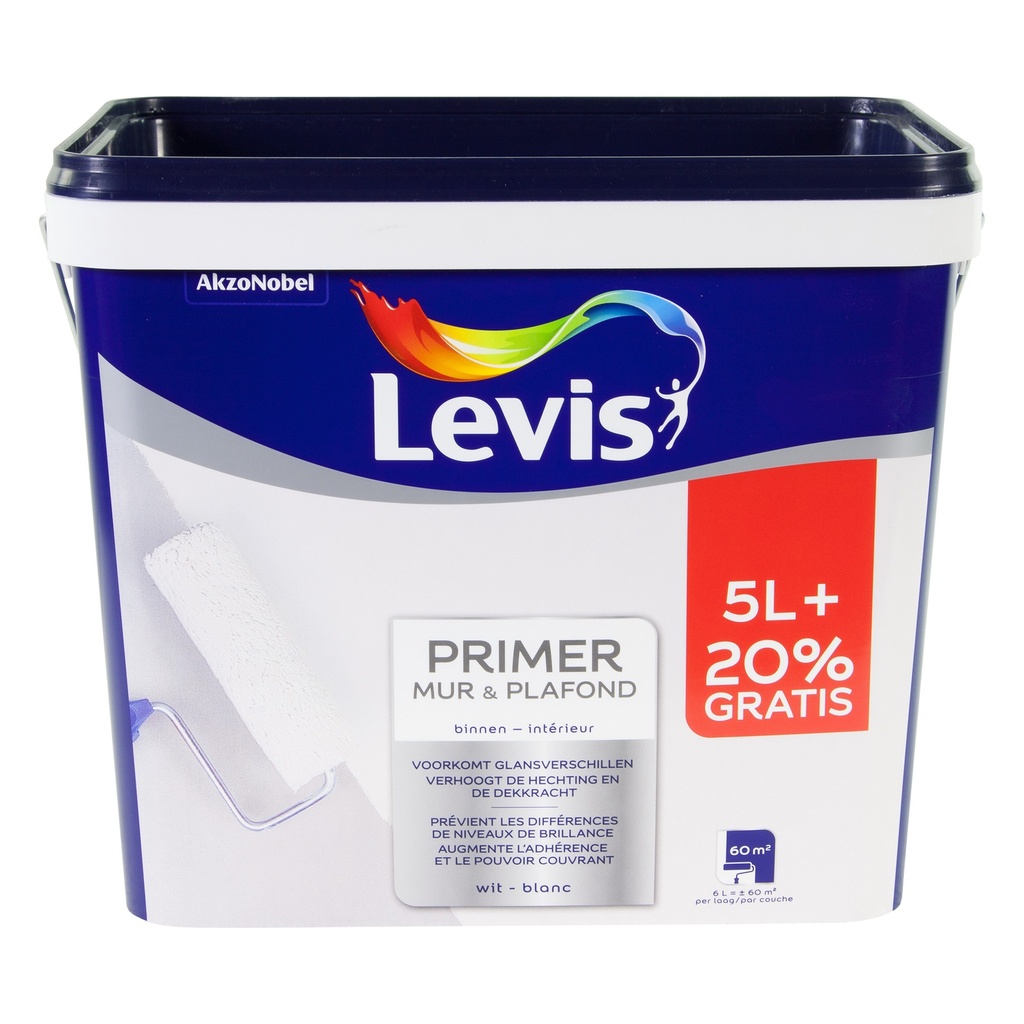 Levis Primer Muur & Plafond wit 5l +20%