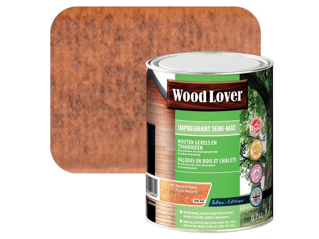 WOODLOVER IMPREGN. SEMI-MAT 647 MERANTI ROOD 0,75 LITER