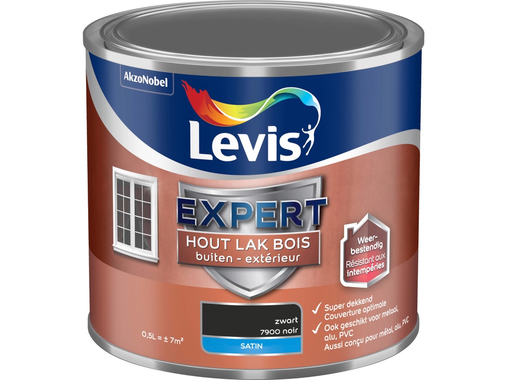 Levis Expert Houtlak Buiten Zijdeglans 0,5l Zwart