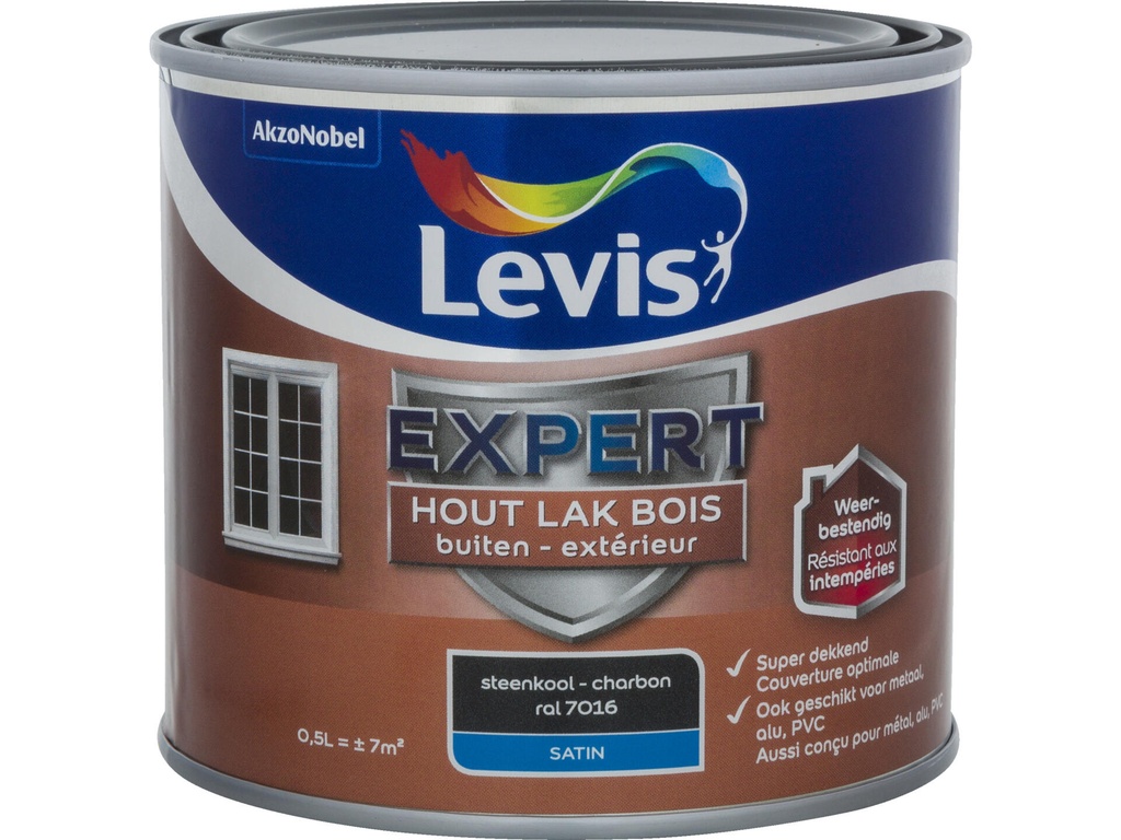 Levis Expert Houtlak Buiten Zijdeglans 0,5l Steenkool