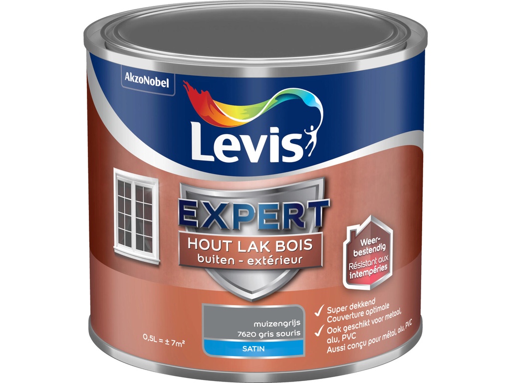 Levis Expert Houtlak Buiten Zijdeglans 0,5l Muizengrijs