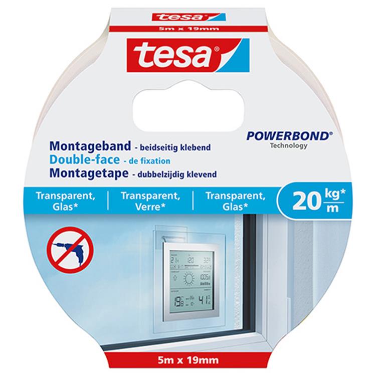 TESA POWERBOND MONTAGETAPE TRANSPARANT 5MX19MM