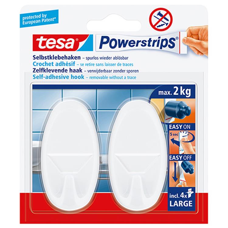TESA POWERSTRIPS HAAK L OVAAL WIT