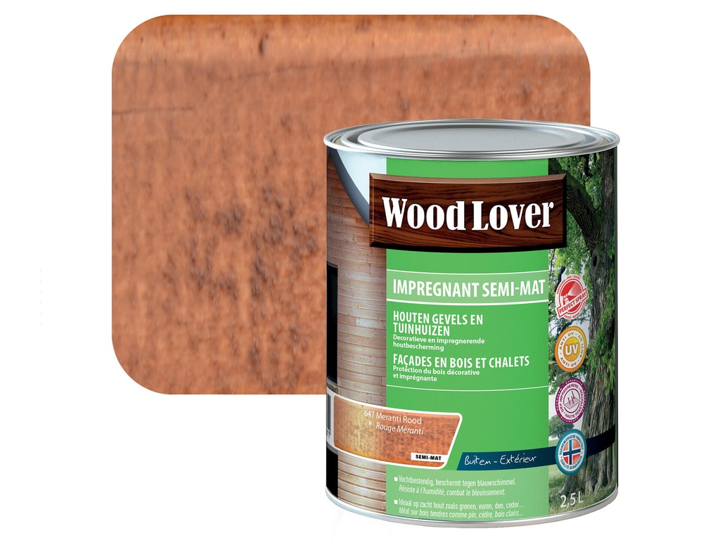 WOODLOVER IMPREGN. SEMI-MAT 647 MERANTI ROOD 2,5 LITER