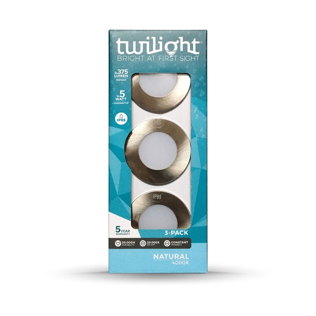 TWILIGHT LED BADKAMERSPOT IP65 NICKEL 3X5W 6500K