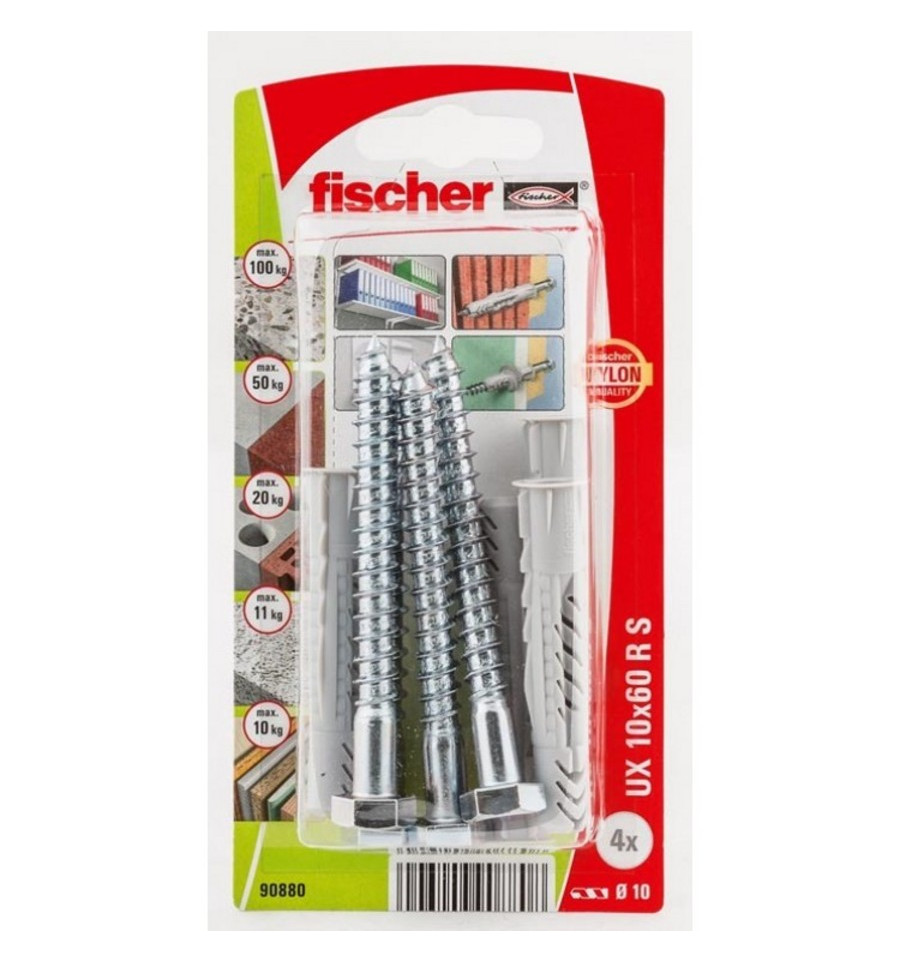 Fischer Universeelplug UX 10 x 60 R met Rand en Schroef 4st