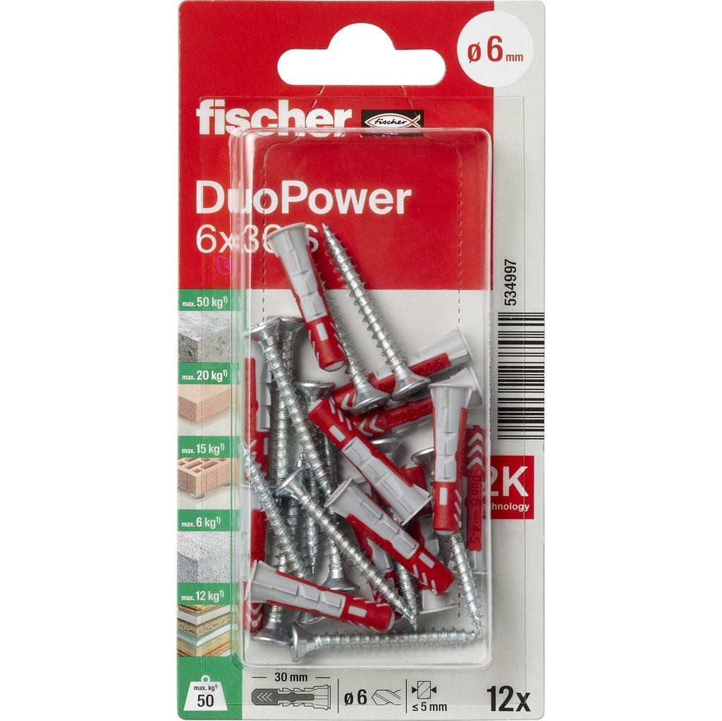 Fischer DuoPower 6x30 met schroef 12st