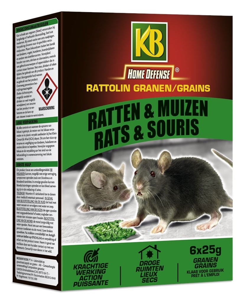 KB Home Defence Ratten&Muizen Granen 6X25G