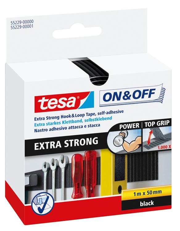 TESA on&off extra sterk klittenband 1m x 50mm zwart