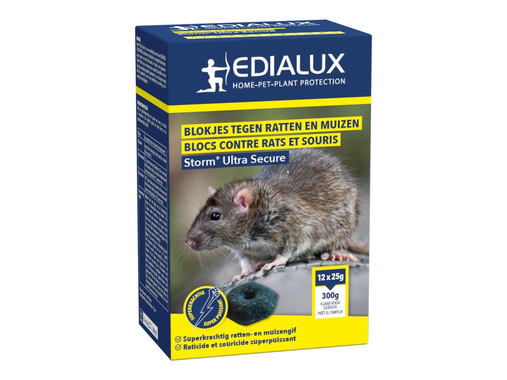 Edialux Storm Ultra Secure Blokjes Tegen Ratten en Muizen 12x25 g