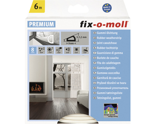 FIX-O-MOLL Premium rubber tochtband D zelfklevend wit 9 mm x 6 m