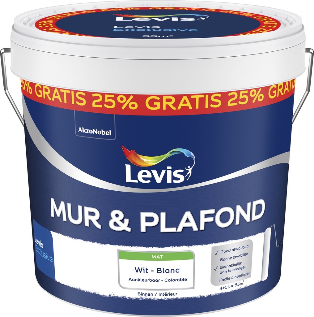 Levis Store Muur- & Plafond verf 4+1L - Wit Mat Aankleurbaar