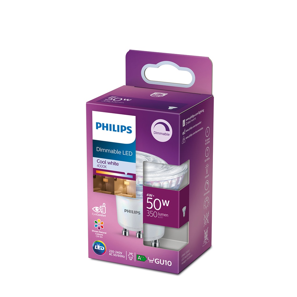 LED SPOTLAMP DIMBAAR GU10 COOLWHITE 4W (50W)