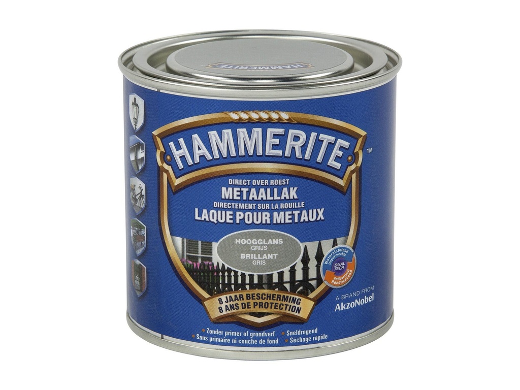 HAMMERITE METAALVERF HOOGGLANS GRIJS 250ml***