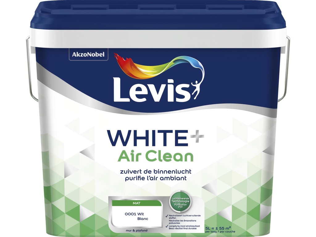 LEVIS WHITE+ Air Clean muur- en plafondverf mat 5l wit