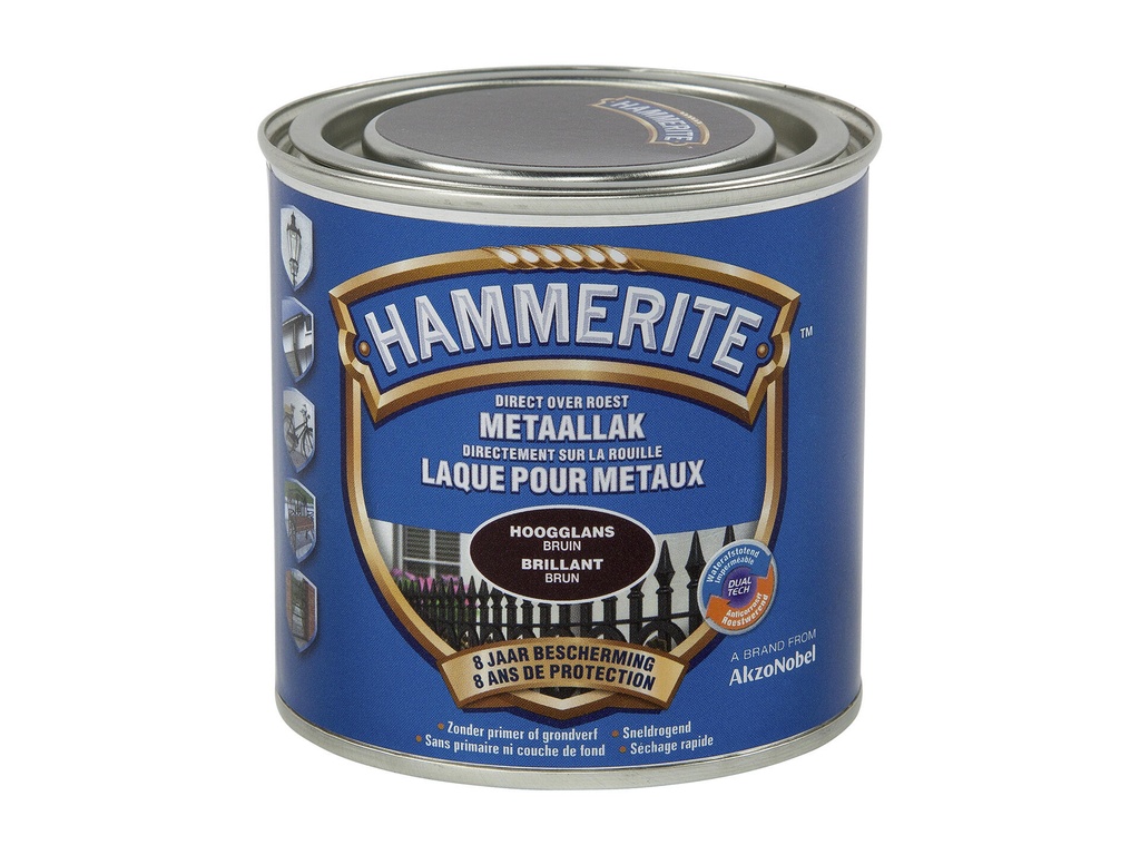 HAMMERITE METAALVERF HOOGGLANS DONKERBRUIN 250ml