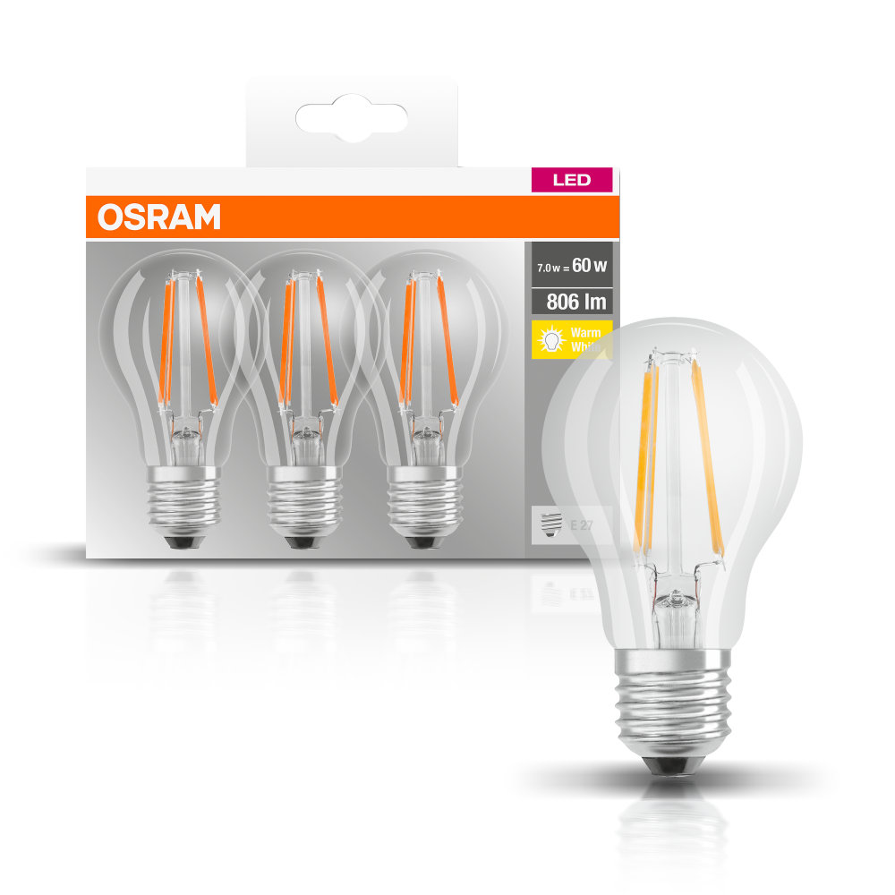 OSRAM LED BASE CLASSIC A60 7W 3-Pack clear