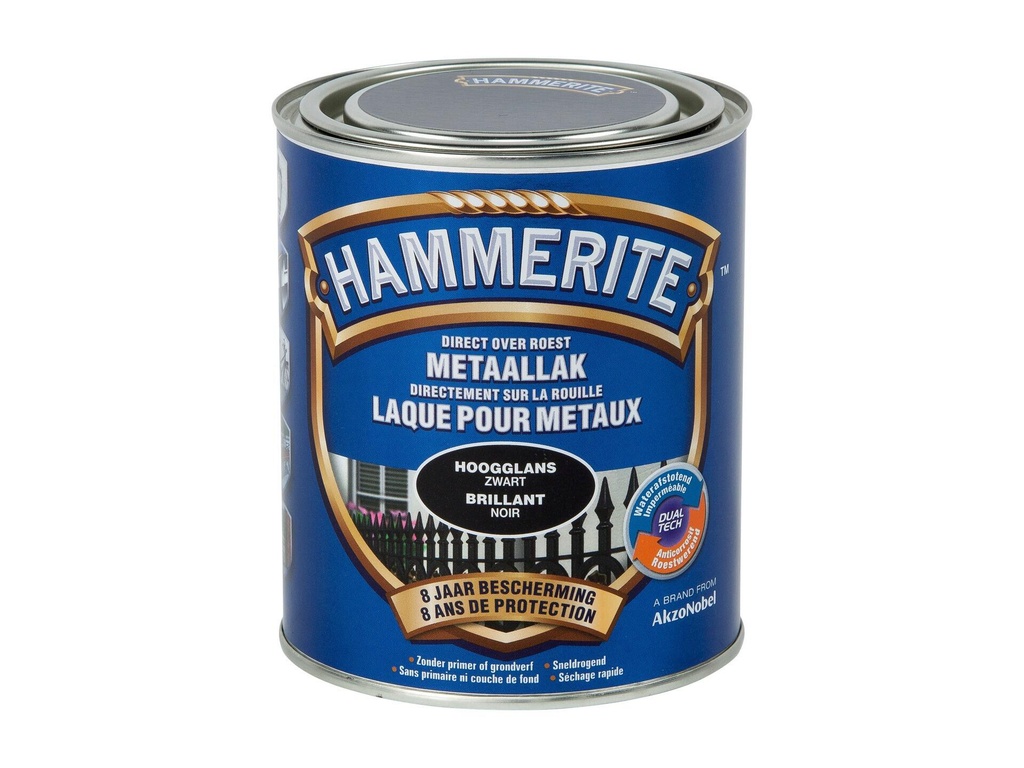 HAMMERITE METAALVERF HOOGGLANS ZWART 750ml