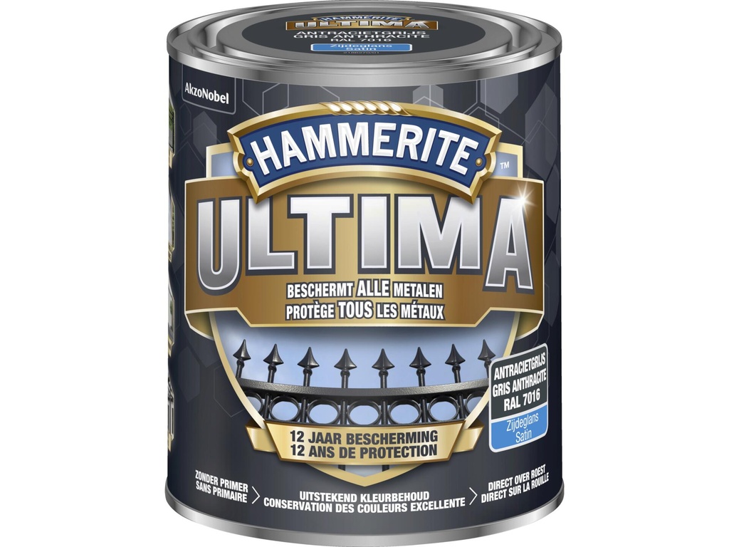 Hammerite Ultima metaallak zijdeglans 0,75l antracietgrijs