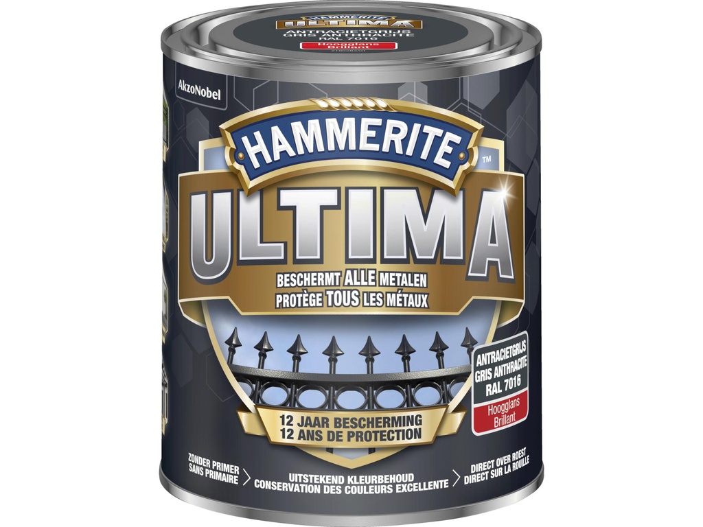 Hammerite Ultima metaallak hoogglans 0,75l antracietgrijs