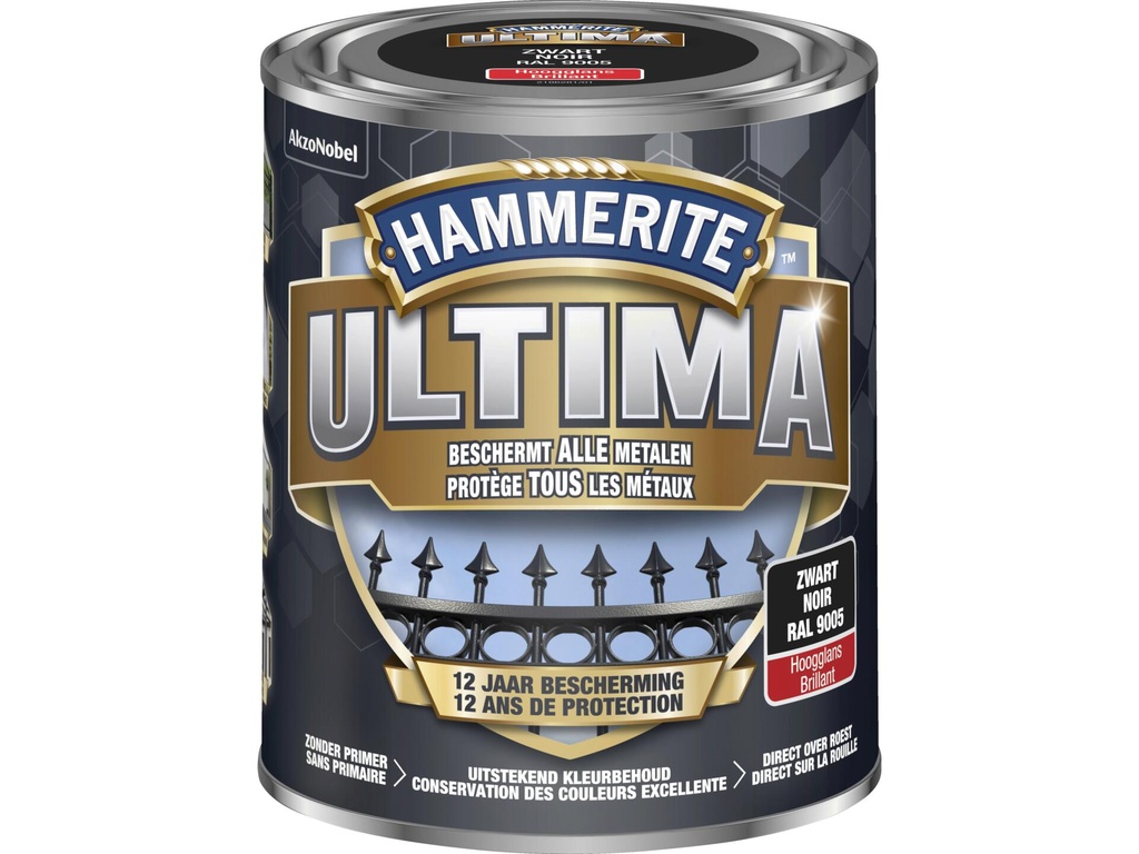 Hammerite Ultima metaallak hoogglans 0,75l zwart
