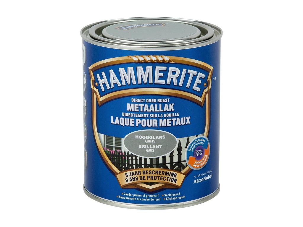 HAMMERITE METAALVERF HOOGGLANS GRIJS 750ml