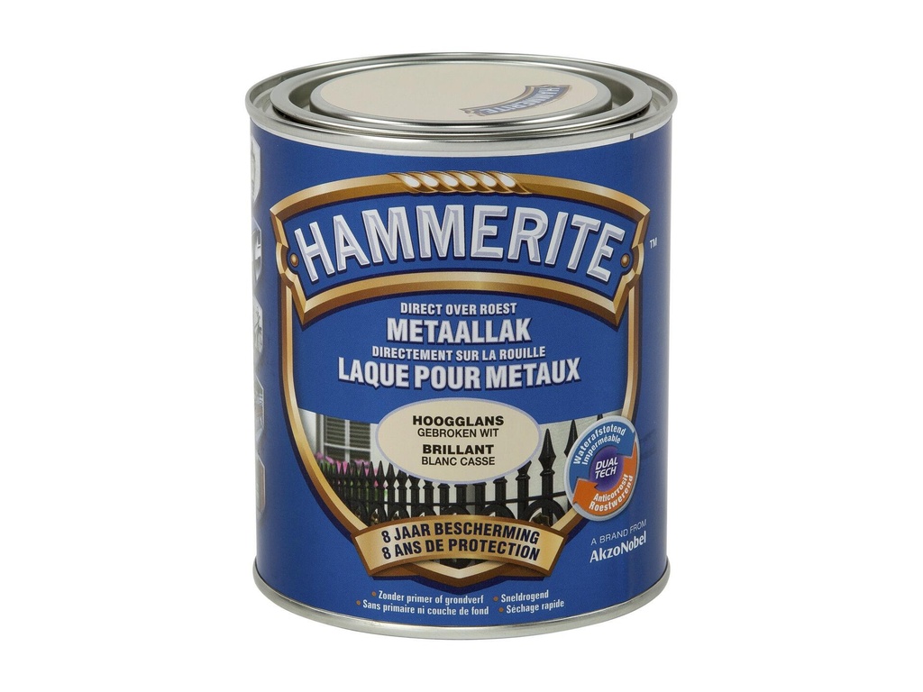 HAMMERITE METAALVERF HOOGGLANS GEBROKEN WIT 750ml