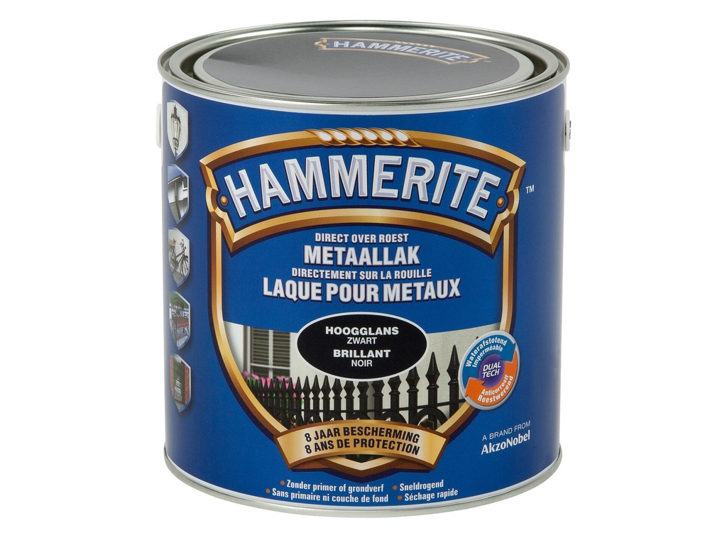HAMMERITE METAALVERF HOOGGLANS ZWART 2,5L
