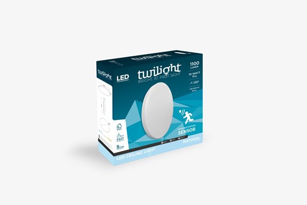 TWILIGHT Led Palfondlamp 10W 1100Lm 4000K + Sensor