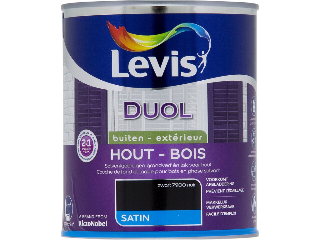Levis Duol Lak & Primer 2 in 1 Zijdeglans Zwart 750 ml