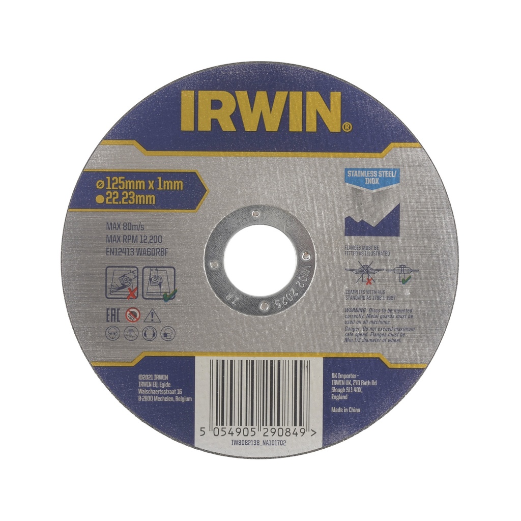 IRWIN Pro Performance Doorslijpschijf RVS Ø125mm x 1mm