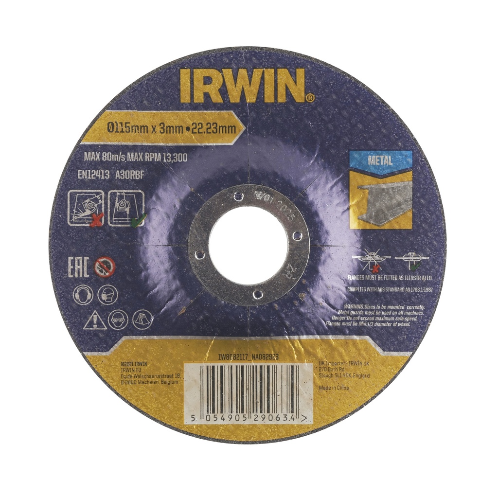 IRWIN Doorslijpschijf metaal Ø115mm x 3mm