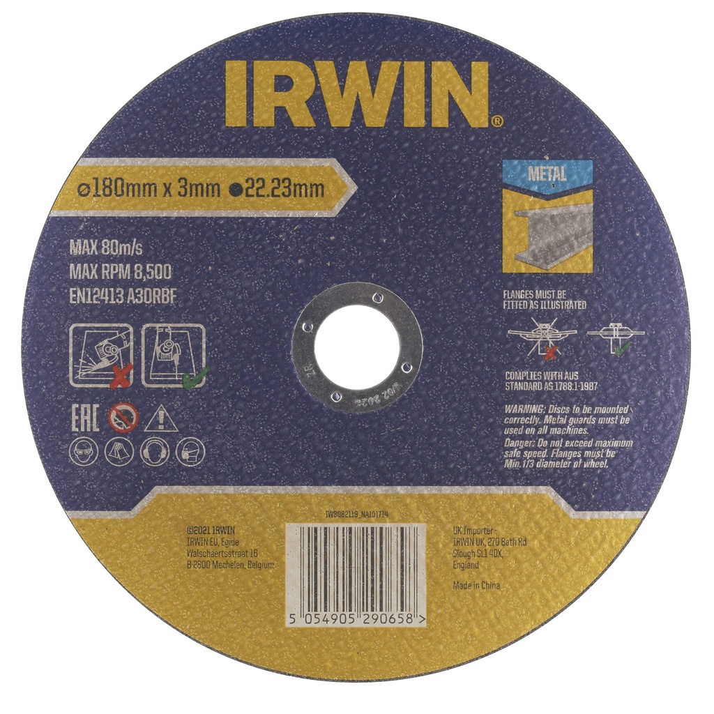 IRWIN Doorslijpschijf metaal Ø180mm x 3mm