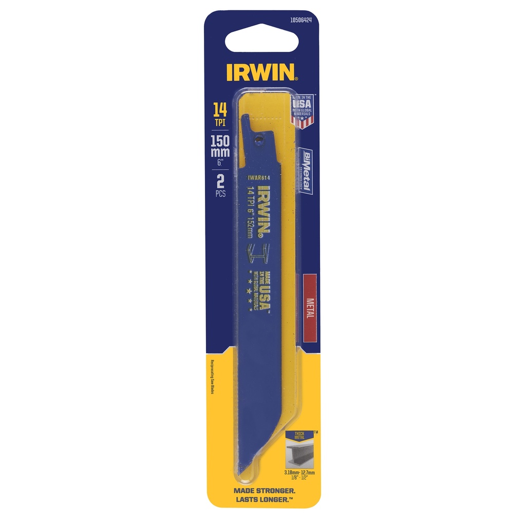 IRWIN Reciprozaagblad 150 mm voor metaal, 14TPI 2St