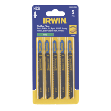 IRWIN Set Decoupeerzaagbladen met T-aansluiting, 2x Grof, 1x Medium, 2x Fijn voor Hout, 5-Delig