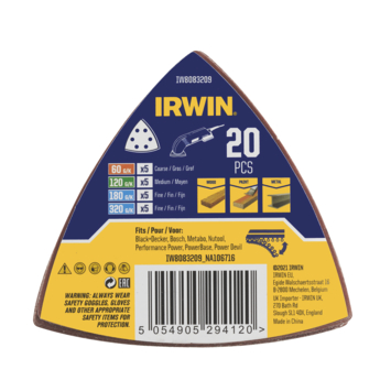 IRWIN Set Schuurvellen Delta 92x92x92mm Zelfklevend K60/K120/K180/K320 20PCS