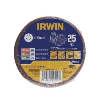 IRWIN Set Schuurschijven Zelfklevend Ø125mm K60/K80/K120/K180 25 PCS