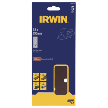 IRWIN Schuurvel 190x93 mm K80 Zelfklevend met Perforatie voor B+D 5 PCS