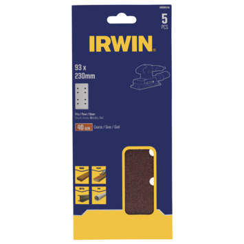 IRWIN Schuurvel 230x93mm K40 voor Klembevestiging en met Perforatie voor Bosch, Skil, en Metabo 5PCS