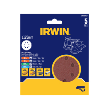 IRWIN Set Schuurschijven Rond Ø125mm Zelfklevend K60/K80/K120/K180 5PCS