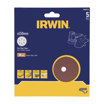 IRWIN Schuurschijf Rond Ø150mm Zelfklevend K80 5PCS