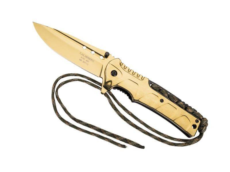 1-Hand zakmes, Herbertz goud, RVS, koord